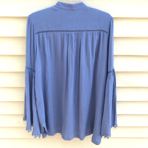 Umgee Popover Tunic Long Trumpet Sleeves Blue Med - Picture 4 of 13